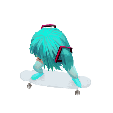 Hatsune Miku on a skateboard